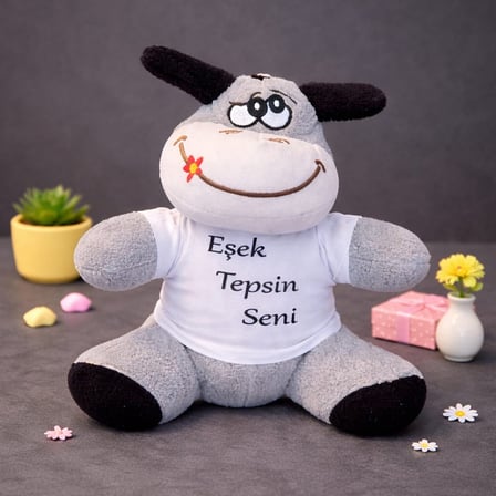 Eşek Tepsin Seni Tişörtlü Oyuncak Eşek Eğlenceli Hediyelik Yazılı Tasarım Komik Peluş