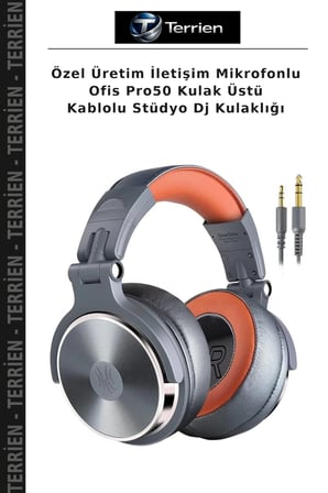 Özel Üretim İletişim Mikrofonlu Ofis Pro50 Kulak Üstü Kablolu Stüdyo Dj Kulaklığı