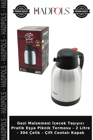 Gezi Malzemesi İçecek Taşıyıcı Pratik Eşya Piknik Termosu - 2 Litre - 304 Çelik - Çift Contalı Kapak
