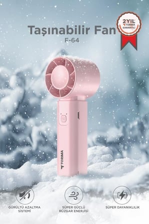 Premium Kompakt Fan Cep Feneri Işıklı Vantilatör Şarjlı El Vantilatörü F64 Pembe