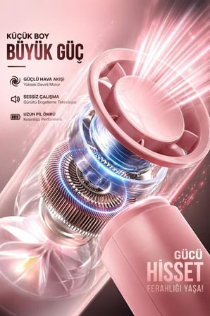Premium Kompakt Fan Cep Feneri Işıklı Vantilatör Şarjlı El Vantilatörü F64 Pembe
