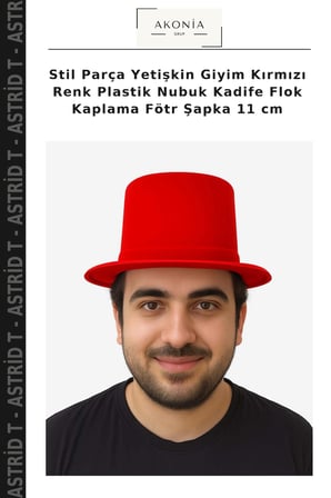 Stil Parça Yetişkin Giyim Kırmızı Renk Plastik Nubuk Kadife Flok Kaplama Fötr Şapka 11 cm