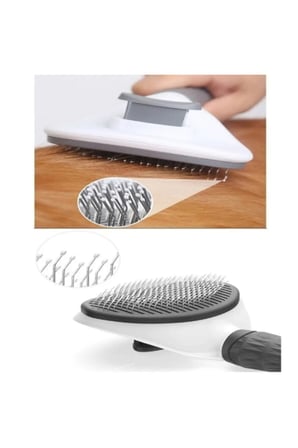2 Adet Evcil Hayvan Tüy Tarağı – Otomatik Temizlenen Tuşlu Tarak, Kedi Köpek Fırçası, Self-Cleaning Shedding Brush Gri