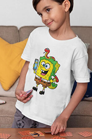 Tasarım Süngerbob Baskılı Unisex Çizgi Film Çocuk Tişört (1-12 YAŞ)