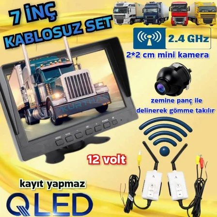 KABLOSUZ 7 İNÇ MONİTÖR 19 MM ULTRA  MİNİ ARAÇ GÖRÜŞ KAMERASI 12 V KAYIT YAPMAZ