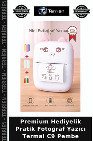 Premium Hediyelik Pratik Fotoğraf Yazıcı Termal C9 Pembe