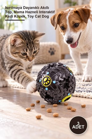 3 Adet Sesli Mama Bulma Oyuncağı – Isırılmaya Dayanıklı Akıllı Top, Mama Hazneli Interaktif Kedi Köpek, Toy Cat Dog