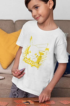Pokemon Pikachu Baskılı Unisex Çizgi Film Çocuk Tişört (1-12 YAŞ)