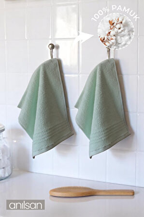 2'li Sage Mini Havlu 30x35 cm – Banyo Mutfak, Bebek Yüz El Havlusu