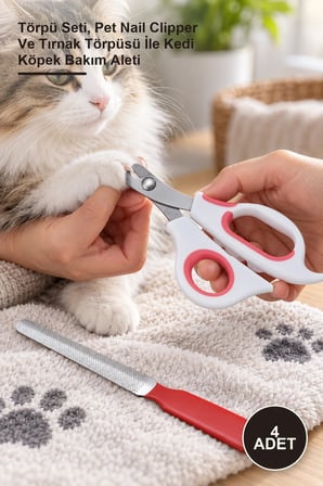 4 Adet Evcil Hayvan Tırnak Makası – Törpü Seti, Pet Nail Clipper Ve Tırnak Törpüsü İle Kedi Köpek Bakım Aleti