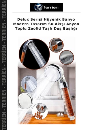 Delux Serisi Hijyenik Banyo Modern Tasarım Su Akışı Anyon Toplu Zeolid Taşlı Duş Başlığı