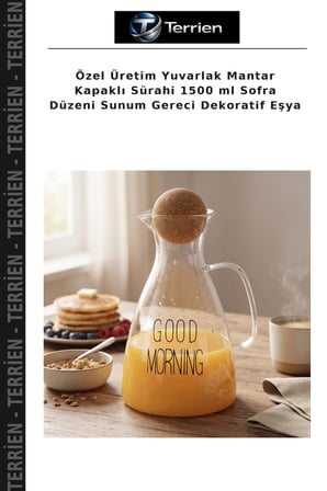 Özel Üretim Yuvarlak Mantar Kapaklı Sürahi 1500 ml Sofra Düzeni Sunum Gereci Dekoratif Eşya