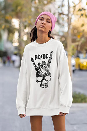AC DC Rock In Roll Baskılı Unisex Oversize Müzik Grubu Sweatshirt