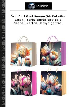 Özel Seri Özel Sunum Şık Paketler Çiçekli Torba Büyük Boy Lale Desenli Karton Hediye Çantası