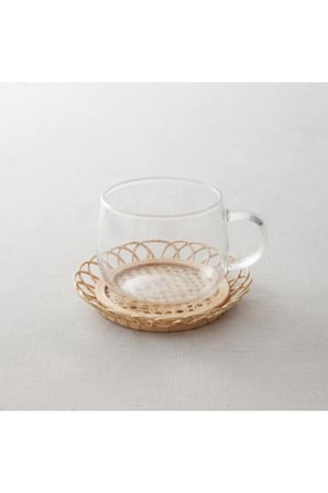 10 Adet El Yapımı Bambu Çay Seti – 6 Kişilik 12 Parça Örgü Bambu Bardak Altlığı Ve Isıya Dayanıklı Şeffaf Cam Fincanlar, Tea Set, Glass Cups