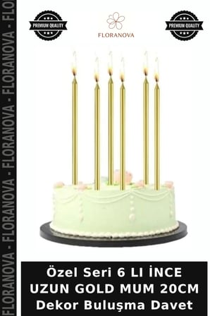 Özel Seri 6 LI İNCE UZUN GOLD MUM 20CM Dekor Buluşma Davet