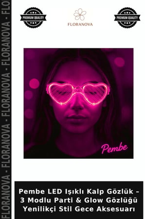 Pembe LED Işıklı Kalp Gözlük – 3 Modlu Parti & Glow Gözlüğü Yenilikçi Stil Gece Aksesuarı