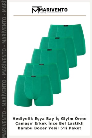 Hediyelik Eşya Bay İç Giyim Örme Çamaşır Erkek İnce Bel Lastikli Bambu Boxer Yeşil 5'li Paket