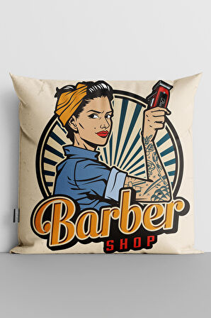 Retro Barber Shop Yastık Kırlent Kılıfı