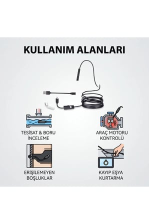 3 Adet Yılan Kamera – 5 Metre Yarı Sert Kablo, IP67 Su Geçirmez Endoskop, Ayarlanabilir LED Işık Ve 3 Uç Aparat (Ayna Kanca Mıknatıs) Inspection Camera
