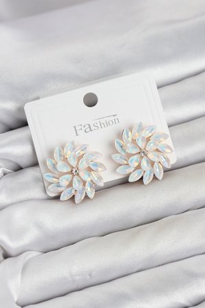 Beyaz Renk Kristal Taşlı Çiçek Model Kadın Küpe