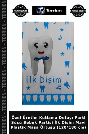 Özel Üretim Kutlama Detayı Parti Süsü Bebek Partisi İlk Dişim Mavi Plastik Masa Örtüsü (120*180 cm)