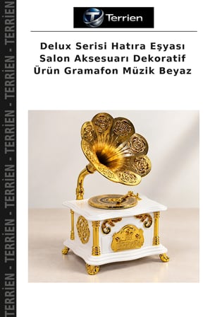 Delux Serisi Hatıra Eşyası Salon Aksesuarı Dekoratif Ürün Gramafon Müzik Beyaz