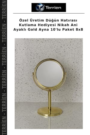 Özel Üretim Düğün Hatırası Kutlama Hediyesi Nikah Ani Ayaklı Gold Ayna 10'lu Paket 8x8