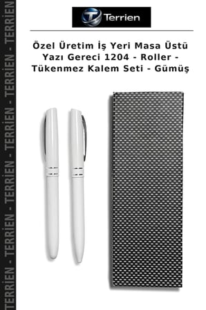 Özel Üretim İş Yeri Masa Üstü Yazı Gereci 1204 - Roller - Tükenmez Kalem Seti - Gümüş