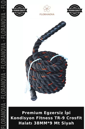 Premium Egzersiz İpi Kondisyon Fitness TR-9 Crosfit Halatı 38MM*9 Mt Siyah