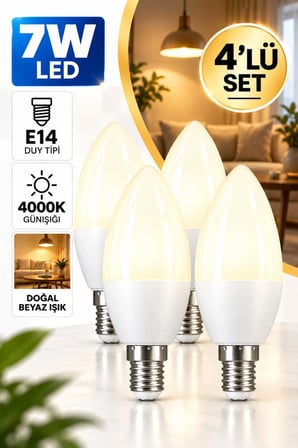 7 Watt E14 4000K Günışığı Led Ampül Buji Led Ampül