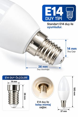 7 Watt E14 4000K Günışığı Led Ampül Buji Led Ampül