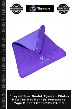 Bireysel Spor Günlük Egzersiz Pilates Matı Tpe Mat Mor Tpe Profesyonel Yoga Minderi Mor 173*61*4 mm