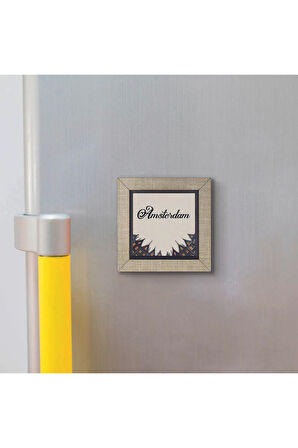Amsterdam Görseli Baskılı MDF Magnet 7X7 Bej