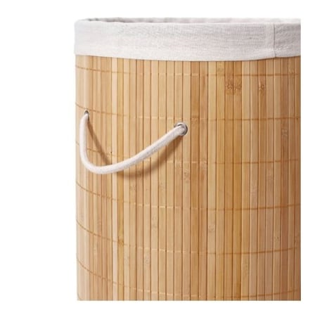 Çamaşır Saklama Dekoratif Sepet KirliSepeti Yüksek Hijyen 50cm Yuvarlak Kumaşlı Bambu Kirli Sepeti
