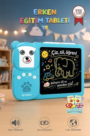 Premium Görsel Set Sesli Tablet Eğlence Aleti 8 İnç LCD Çizim Tahtası Y5 Mavi