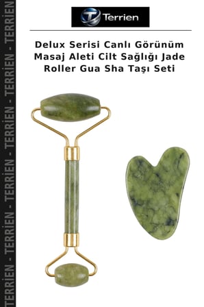 Delux Serisi Canlı Görünüm Masaj Aleti Cilt Sağlığı Jade Roller Gua Sha Taşı Seti