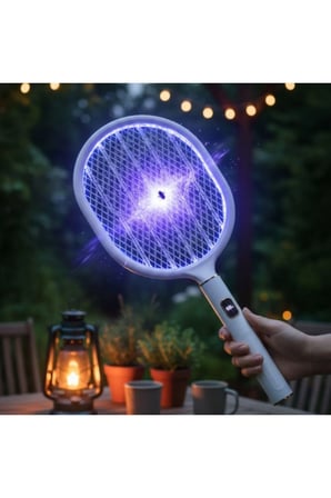 5 Adet USB Şarjlı Uv Işıklı Beyaz Sinek Öldürme Raketi – Standlı, Şarj Göstergeli, Kablosuz Kullanım, Elektrikli Mosquito Racket