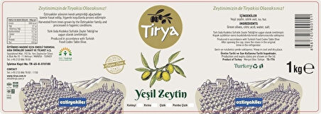 TİRYA JUMBO BOY DOMAT KOKTEYL YEŞİL ZEYTİN / 1 KG.