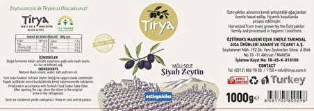 TİRYA MEGA BOY GEMLİK YAĞLI SELE SİYAH ZEYTİN 231-260 KLB. / 1 KG.