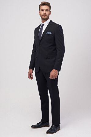 Erkek Lacivert Slim Fit Dar Kesim Su Ve Leke Tutmayan Nano Takım Elbise
