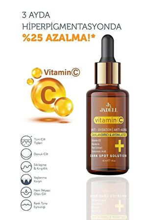 Jadell Vitamin C Hyaluronic Acid Canlandırıcı Ton Eşitleyici Cilt, Yüz ve Vücut Vegan Serum 30 ml