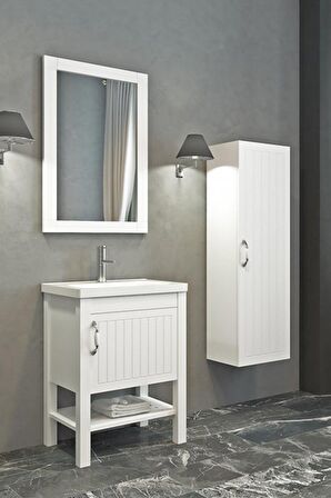 HELEN 65 CM BANYO DOLABI BEYAZ - BOY DOLAP DAHİL