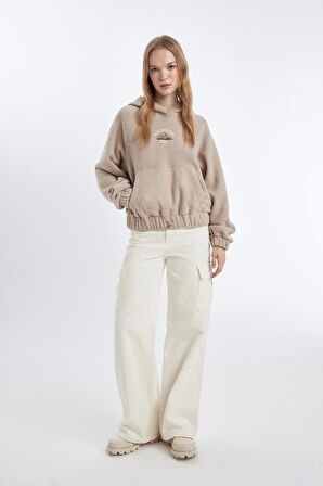 Yılbaşı Temalı Coool Loose Fit Slogan Desenli Polar Sweatshirt