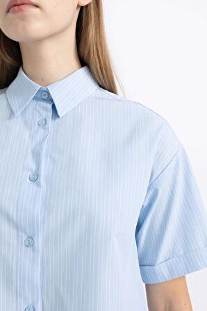 DeFacto Coool Oversize Fit Çizgili Kısa Kollu Poplin Gömlek C0740AX24SMBE759