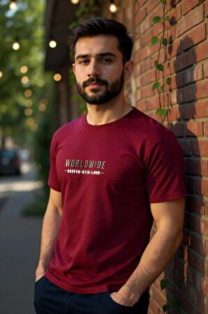 Erkek  Slim Fit Enjeksiyon Baskılı Pamuklu T-Shirt