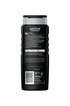 Nivea Men Erkek Duş Jeli Active Clean 500 Ml, 3'ü 1 Arada Komple Bakım, Aktif Karbon, Vücut Saç Ve Yüz