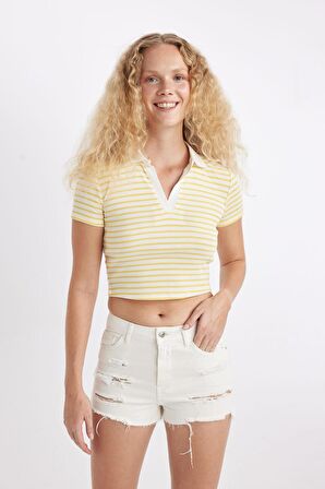 DeFacto Yüksek Bel Kesik Uçlu Paça Jean Şort C0667AX24HSNM86