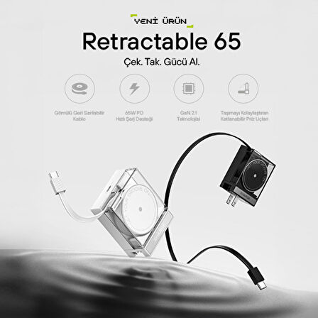 Sharge Retractable 65 GaN Şarj Cihazı