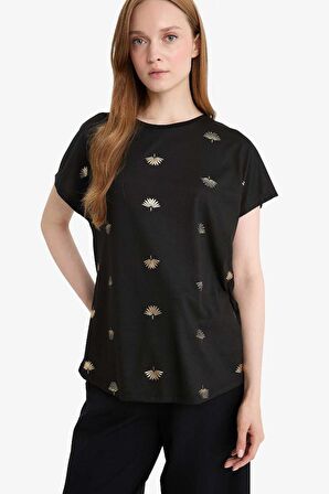 DeFacto Regular Fit Bisiklet Yaka Desenli Kısa Kollu Tişört E1166AX25SMBK81